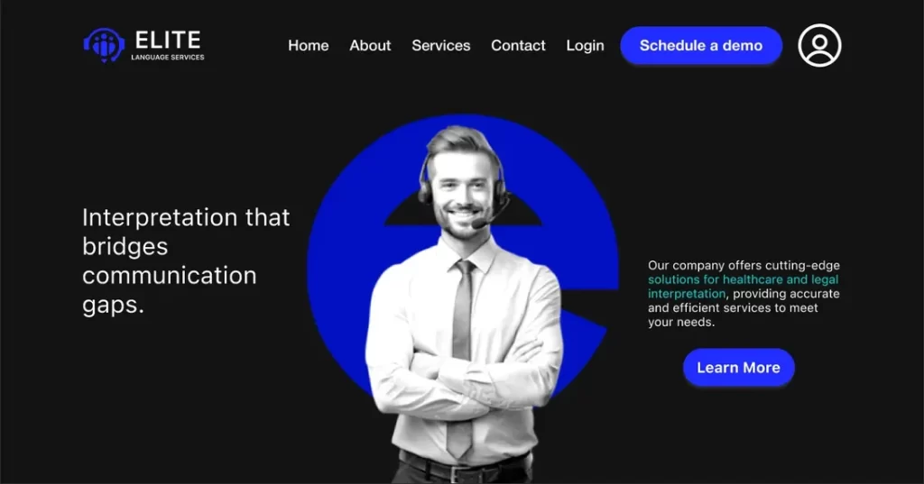 Hero section in dark theme for homepage redesign, showing a customer service agent.