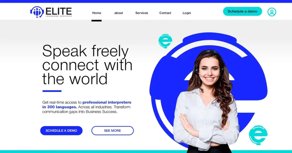 Hero section in light theme for homepage redesign showcasing an interpreter.